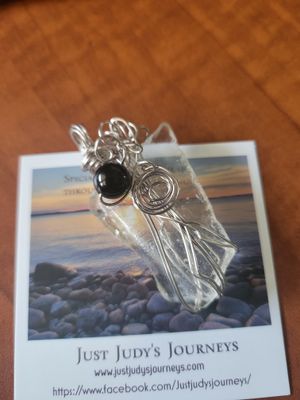 Pendant Clear Ocean Glass/Black Tourmaline (Newfoundland) - Created by Judy