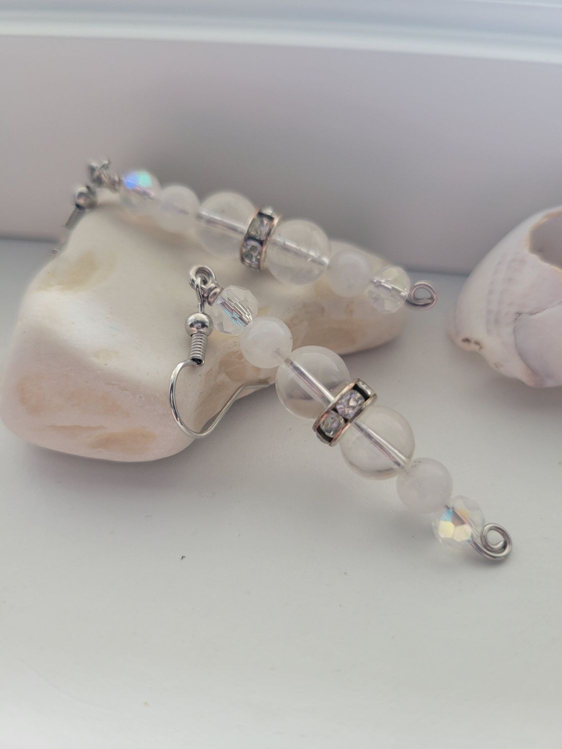 Earrings Quartz/Rainbow Moonstone-Created  By Janelle