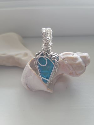 Pendant  Stunning Aqua Ocean Glass- Created by Janelle