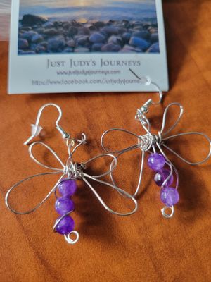 Judy's Hand-Designed Earrings- Not So Perfectly-Perfect -Transformation Butterflies. Amethyst.