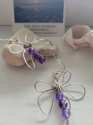 Judy&#39;s Hand-Designed Earrings- Not So Perfectly-Perfect -Transformation Butterflies. Amethyst.