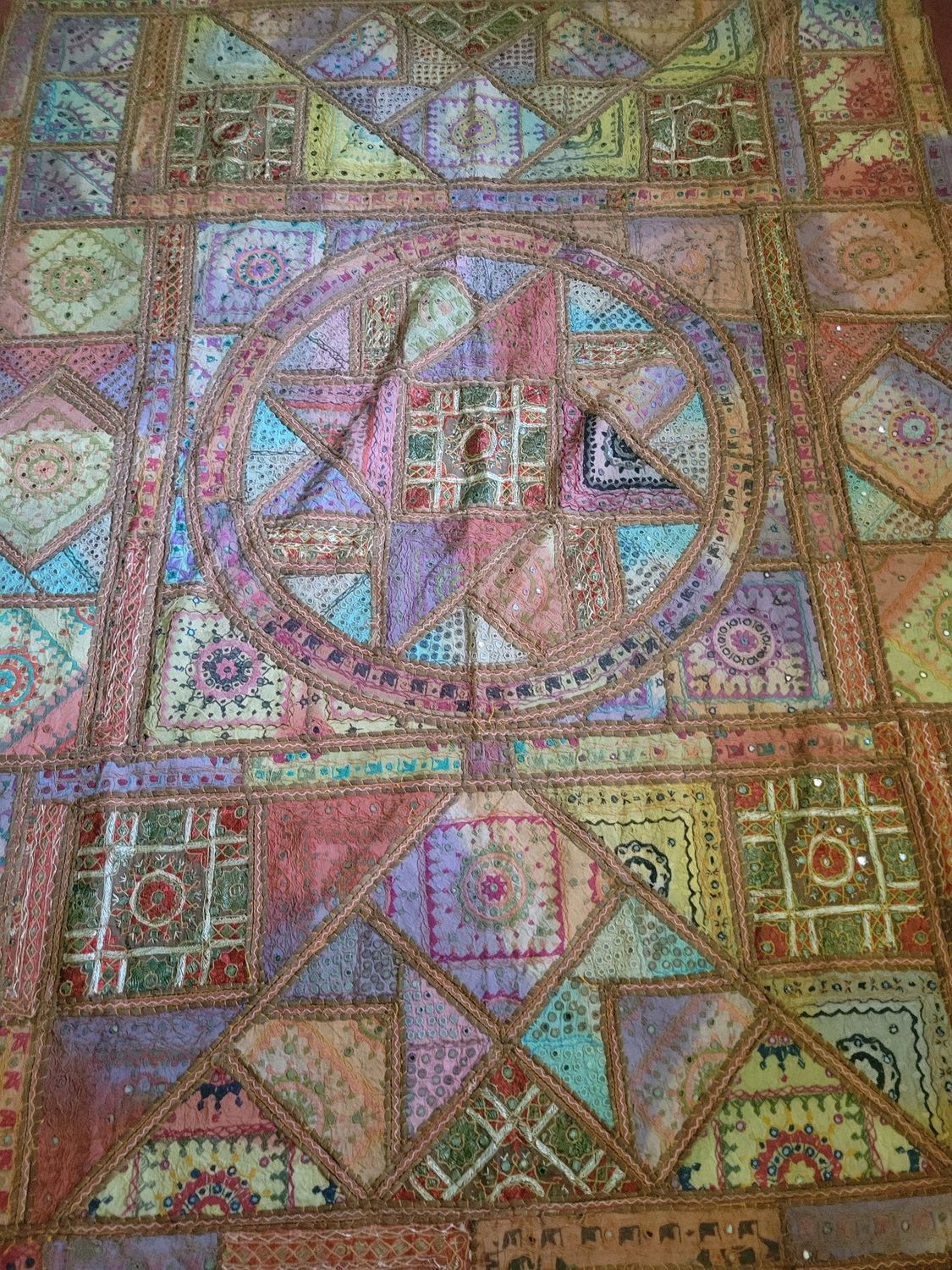 Tapestry (From India) appx 82x100- Mirror/patchwork style (repurposing)
