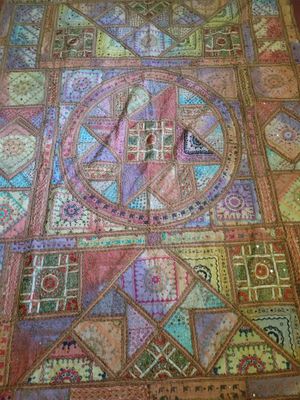 Tapestry (From India) appx 82x100- Mirror/patchwork style (repurposing)