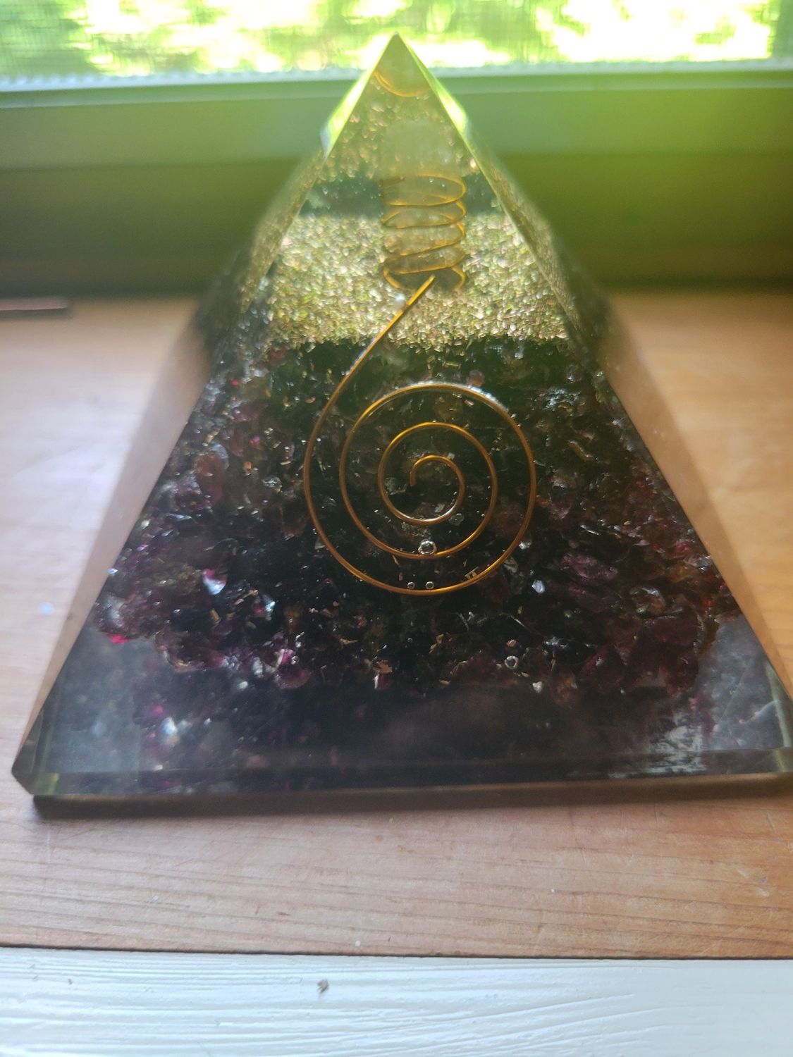 Crystal Orgone Pyramid with Garnet &amp; Copper