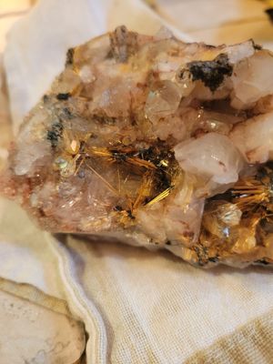 Crystal Rough Chunk-Quartz-Rutilated Quartz &amp; Ferrugious Quartz 1.3lbs! (Zoom in!!)