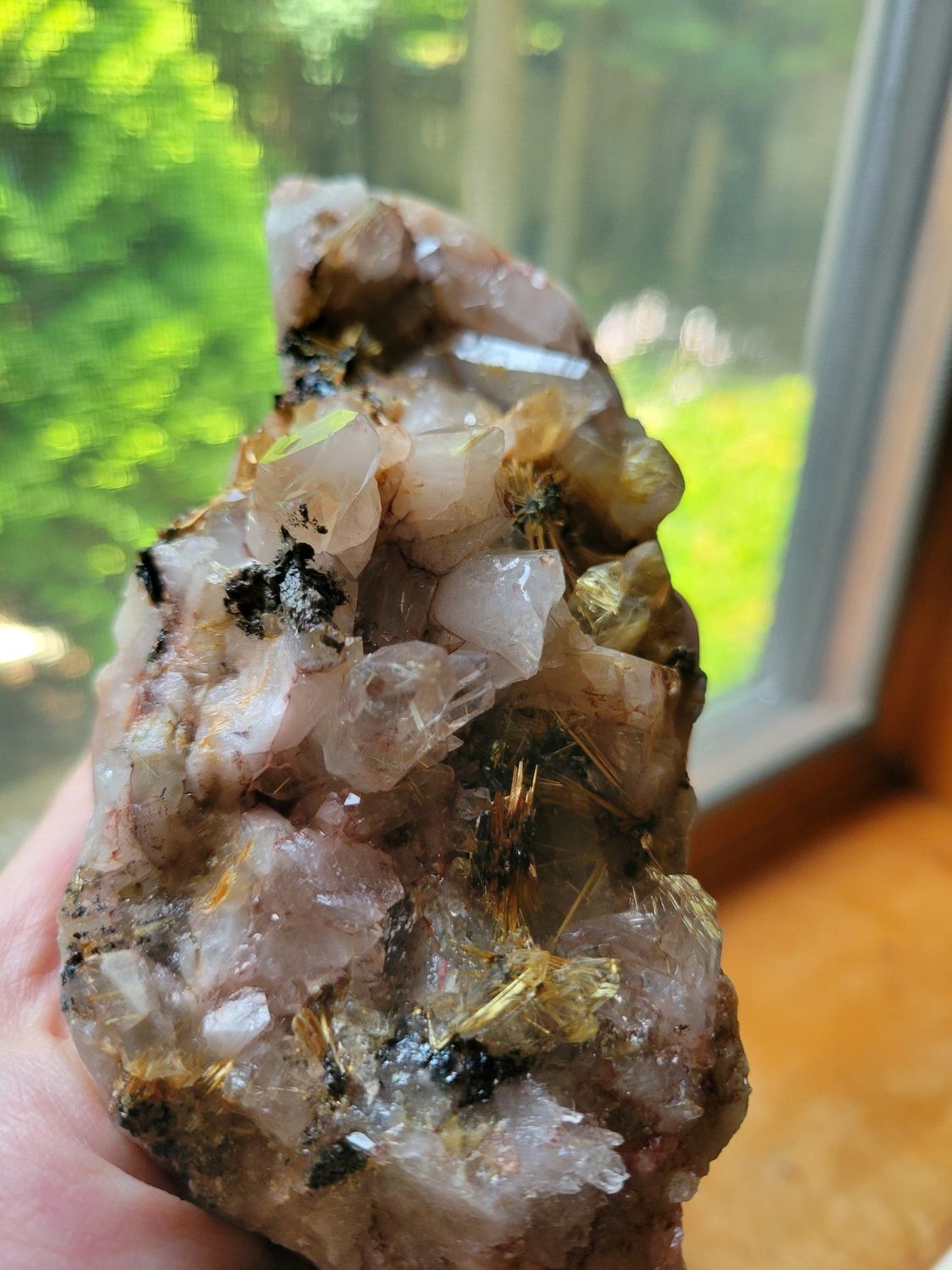 Crystal Rough Chunk-Quartz-Rutilated Quartz &amp; Ferrugious Quartz 1.3lbs! (Zoom in!!)