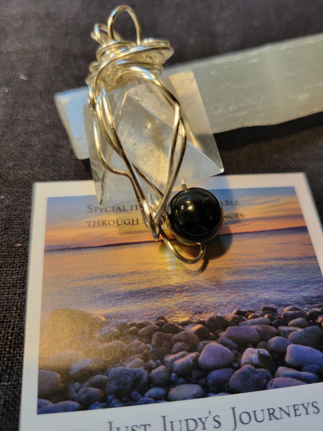 Pendant Clear Quartz Pyramid with black agate - Created by Judy