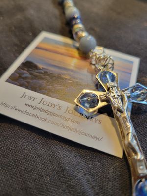 Bookmark- Cross (Italy) Blue (Celestite) Mother Mary, Jesus, Christ Consciousness- Lapis Lazuli -Quartz faceted. Beautiful.
