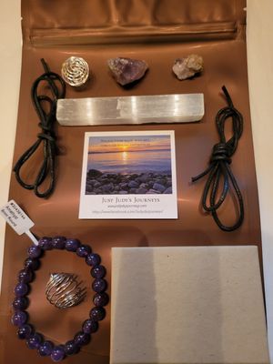 Gift Package -Amethyst Bracelet/Selenite/Two Cages/Two Amethyst Crystals/Two lengths of Cord &amp; One Gift Box