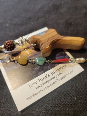 Judy's Hand-designed Cross - Olive wood (Jerusalem) Beads (India)-Vehicle Piece -or Wall Hanging.