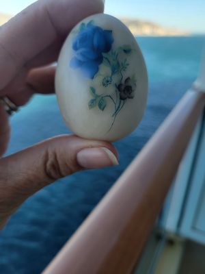 Alabaster Egg( Tuscany, Italy)  Blue Rose-Two slightly different.