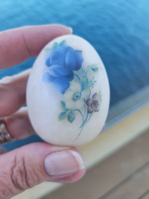 Alabaster Egg( Tuscany, Italy)  Blue Rose-Two slightly different.