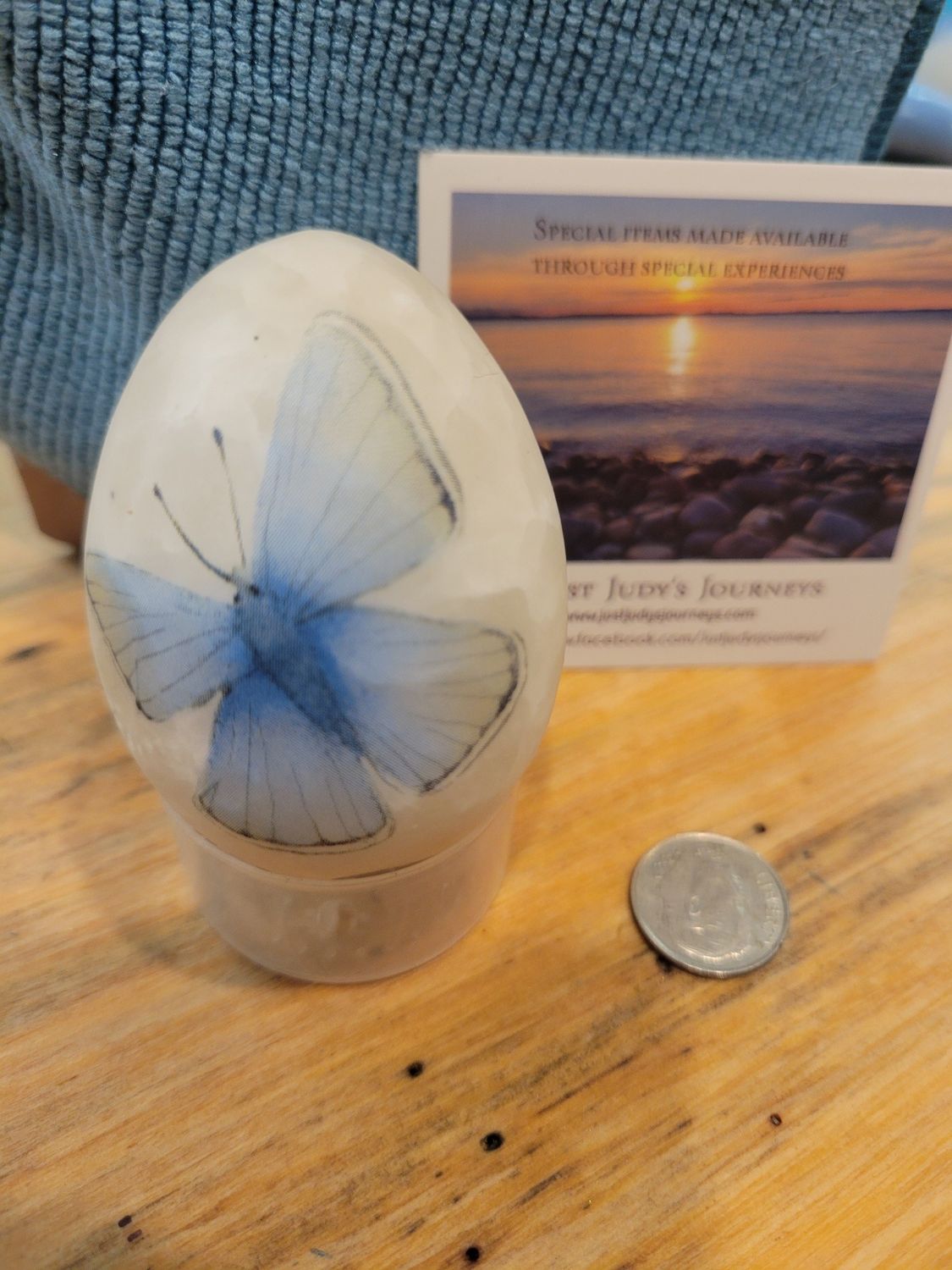 Alabaster Egg( Tuscany, Italy)  Blue Moth