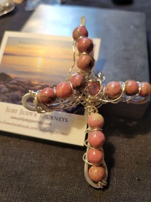 Judy&#39;s Hand-designed Cross - Rhodocrosite &amp; Pink Crystal(Alaska)