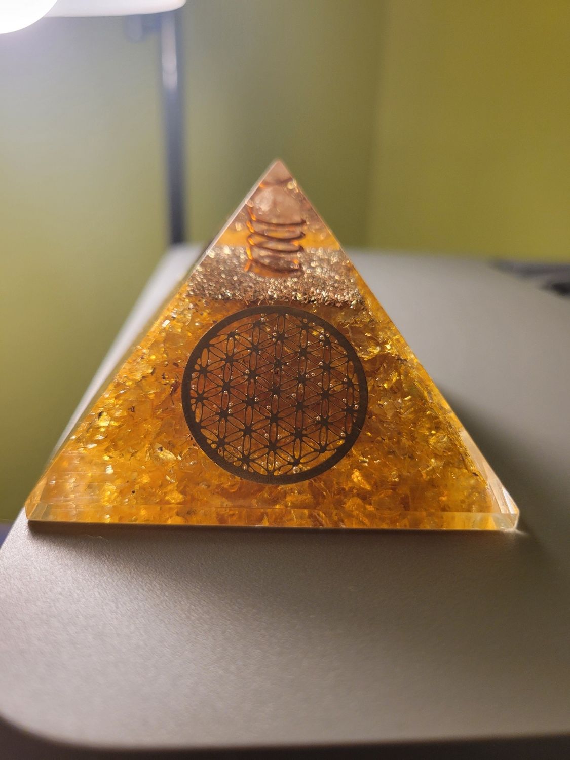Crystal Orgone/Citrine Sacred Geometry Pyramid