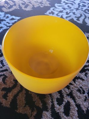 Crystal Frosted 8" Singing Bowl (Yellow-Solar Plexus Chakra) with striker &amp; rubber base-(Studio Piece)