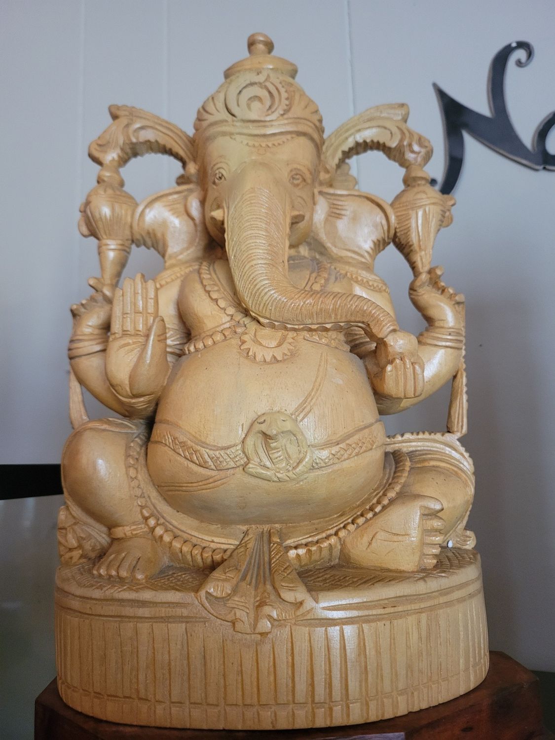 Statue Ganesh Wooden (India) 13Inches High.