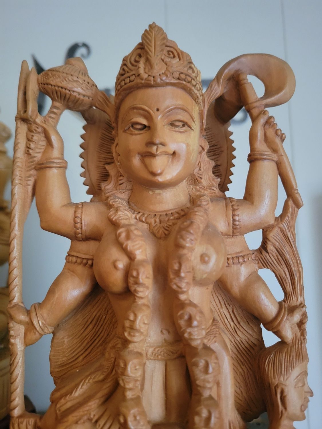 Statue Goddess Kali - Kali Ma - Wooden (India) 10 Inches High.