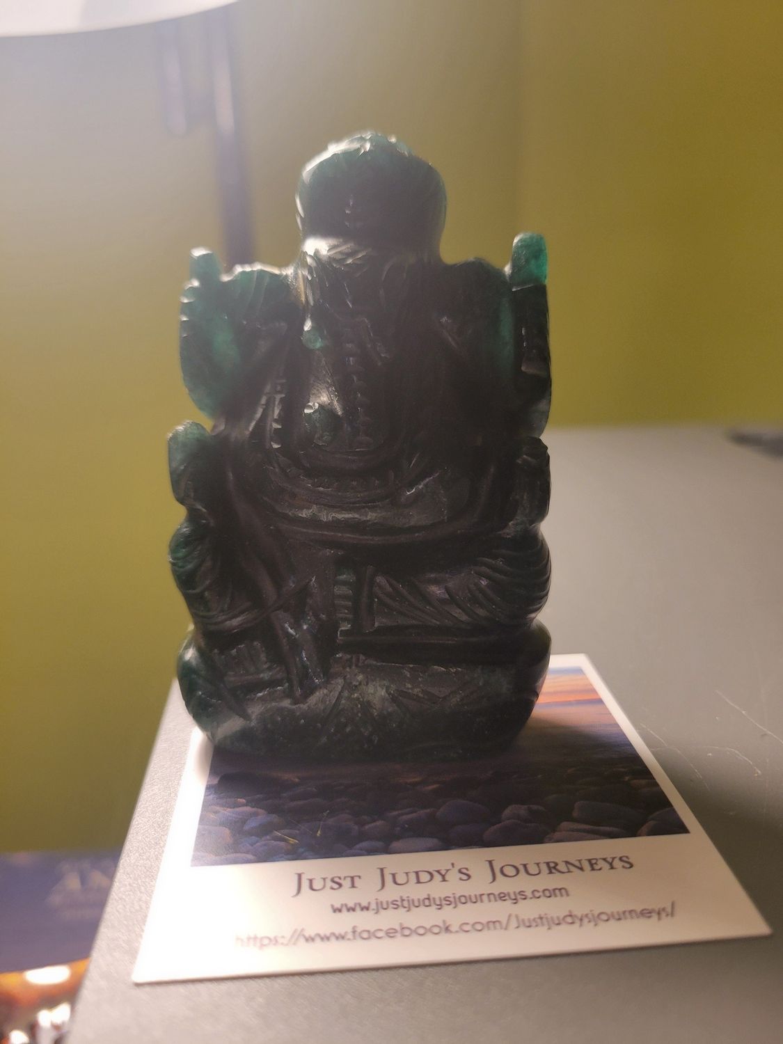 Crystal Dark Green Aventurine Carved Ganesh Statue 3&quot; Tall. A Beauty!!