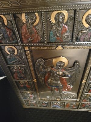 Wall Hanging- Archangel Michael &amp; Saint Friends - Cold Cast Resin Ready to hang .