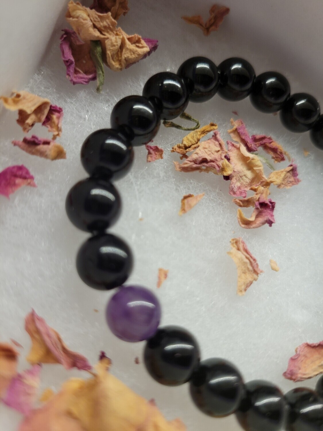 Judy's Intuitively Created Bracelets-Enlightenment- Black Tourmaline &amp; Amethyst - 8mm bead. size medium(average)