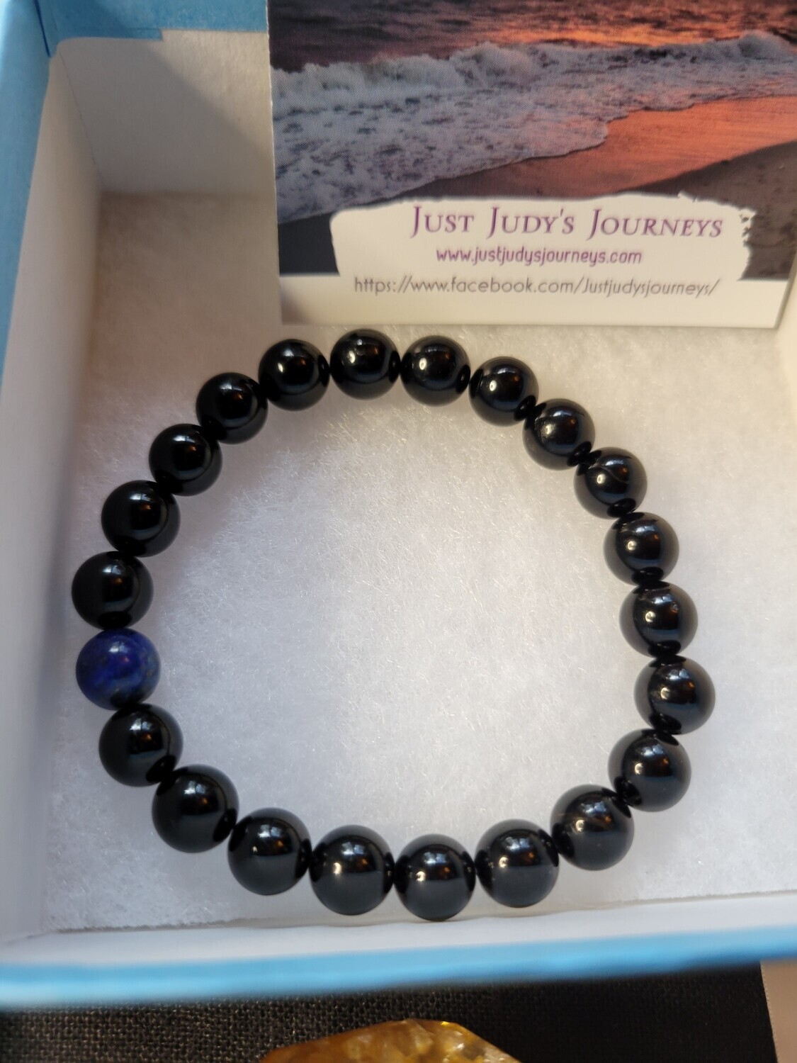 Judy's Intuitively Created Bracelet-Communication- Black Tourmaline &amp; Lapis Lazuli- 8mm bead. size medium(average)
