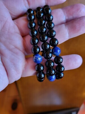 Judy's Intuitively Created Bracelet-Communication- Black Tourmaline &amp; Lapis Lazuli- 8mm bead. size medium(average)