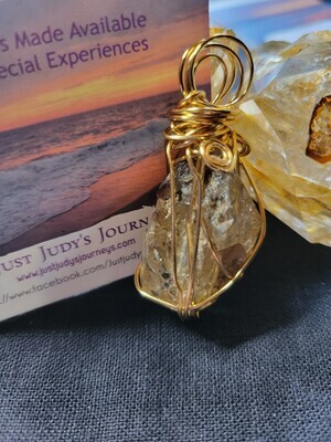 Pendant Herkimer Quartz (gold) - Created by Judy with Sacred geometry charged citrine chips