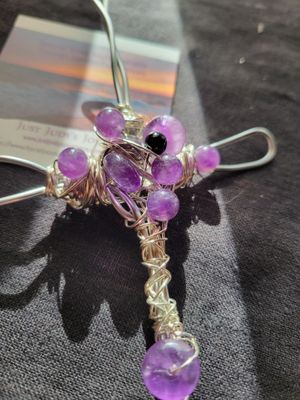 Judy's Hand-Designed Cross - Amethyst &amp; Black AgateWAS$65