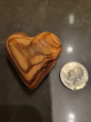 Carved Olive Wood Heart #1- Jerusalem.