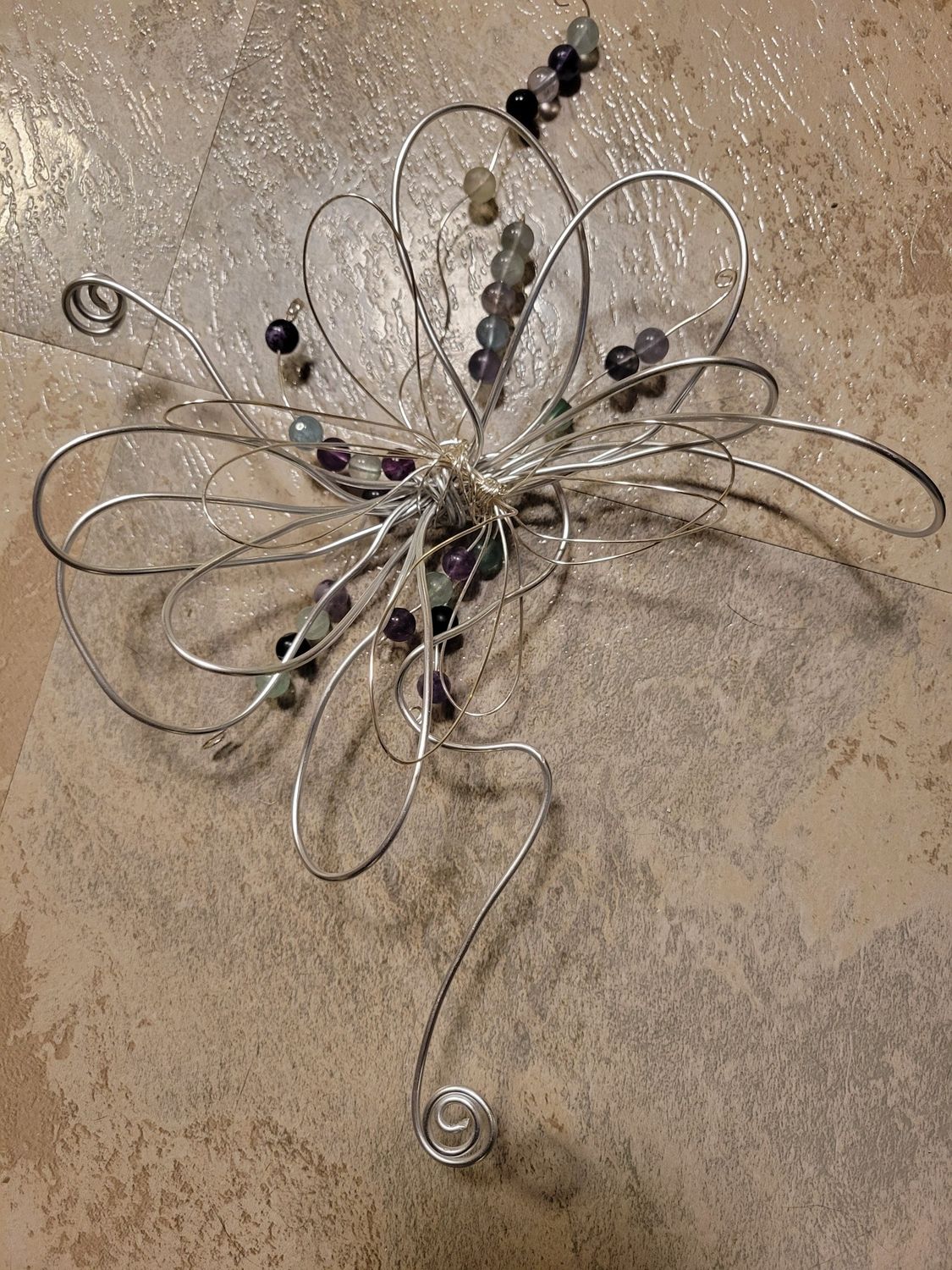 Wall Hanging-Flower Of Peace- Fluorite &amp; Black Agate  WAS$52