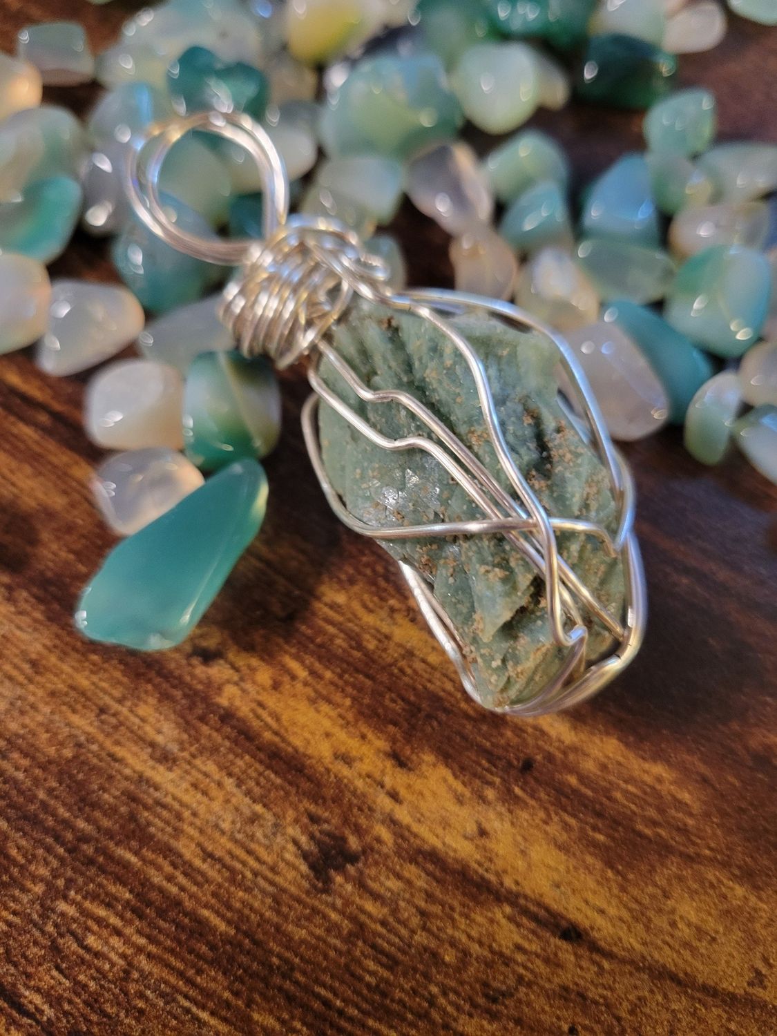 Pendant Green Heulandite- Created by Judy-with charged stones