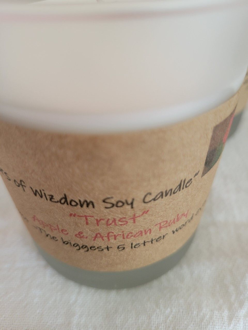 Judy's Soy Candle -"Trust" with rough ruby. Apple Scented