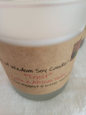 Judy's Soy Candle -"Trust" with rough ruby. Apple Scented