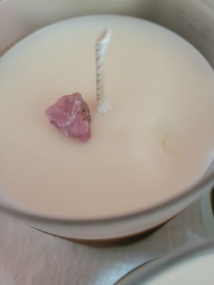 Judy's Soy Candle -"Trust" with rough ruby. Apple Scented