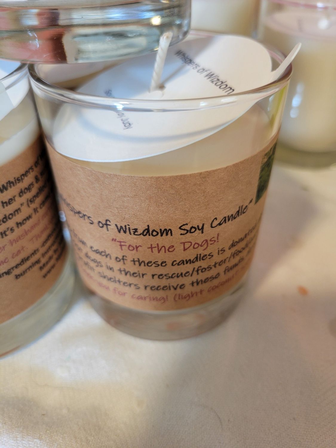 Judy's Soy Candle -(Donations- FOR THE DOGS) light coconut scent RETIRING WAS $25.00