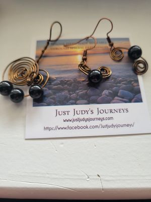 Judy's Hand-Designed Earrings/Pendant Set- Black Tourmaline was$50