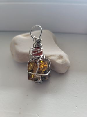 Pendant Baltic Amber/with bead  - Created by Janelle
