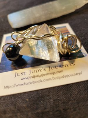Pendant Clear Quartz Pyramid with black agate - Created by JudyWAS$65
