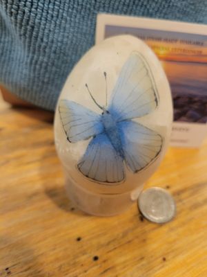 Alabaster Egg( Tuscany, Italy)  Blue Moth