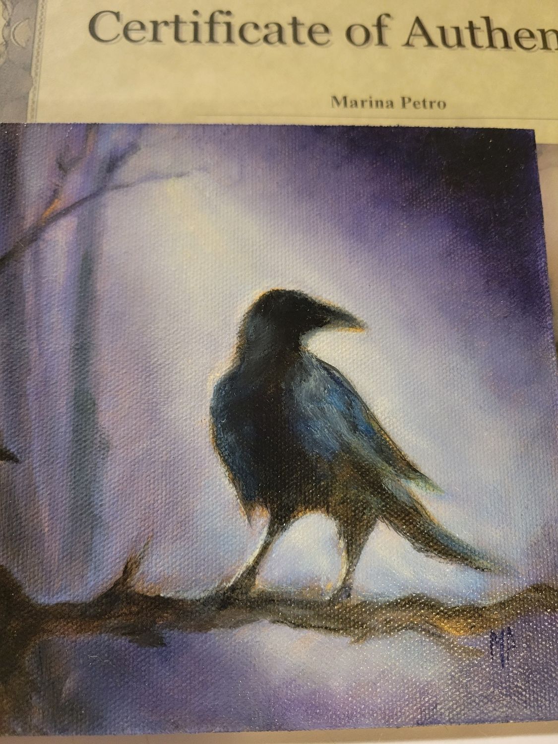 Wall Hanging-"Crow" Oil on Canvas Original -Marina Petro 6x6WAS$125