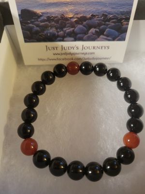 Judy's Intuitively Created Bracelet-Creativity, Sensuality, Spirit- Black Tourmaline &amp; Carnelian- 8mm bead. size medium(average)