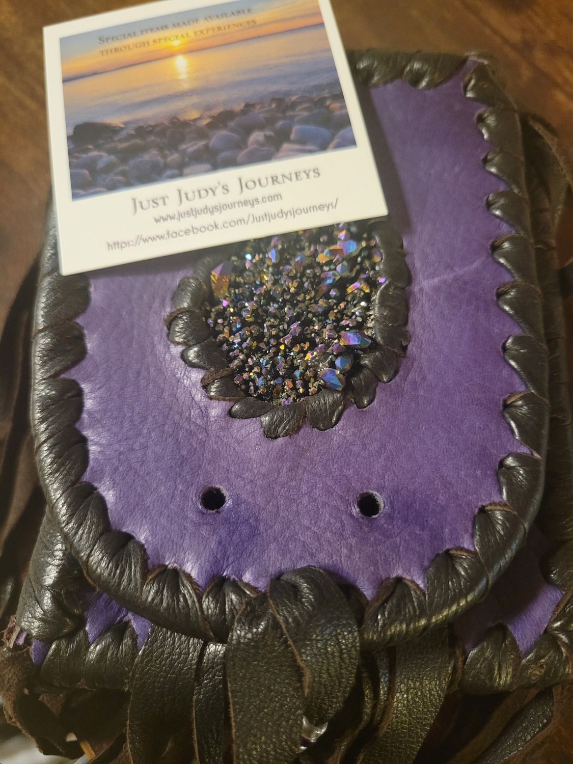 Crystal Leather  Pouch- Hand made -Arizona- with Druzy- Purple was$250!