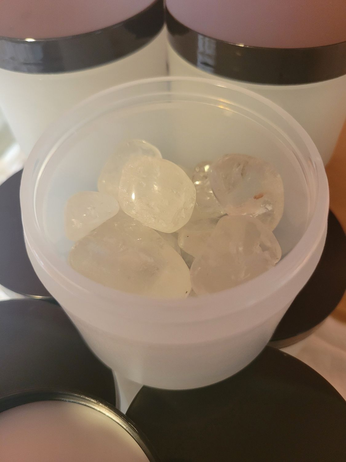 Crystal Clear Quartz-Tumbled 25 piece Jar (FIVE JARS!) VAlue $100+