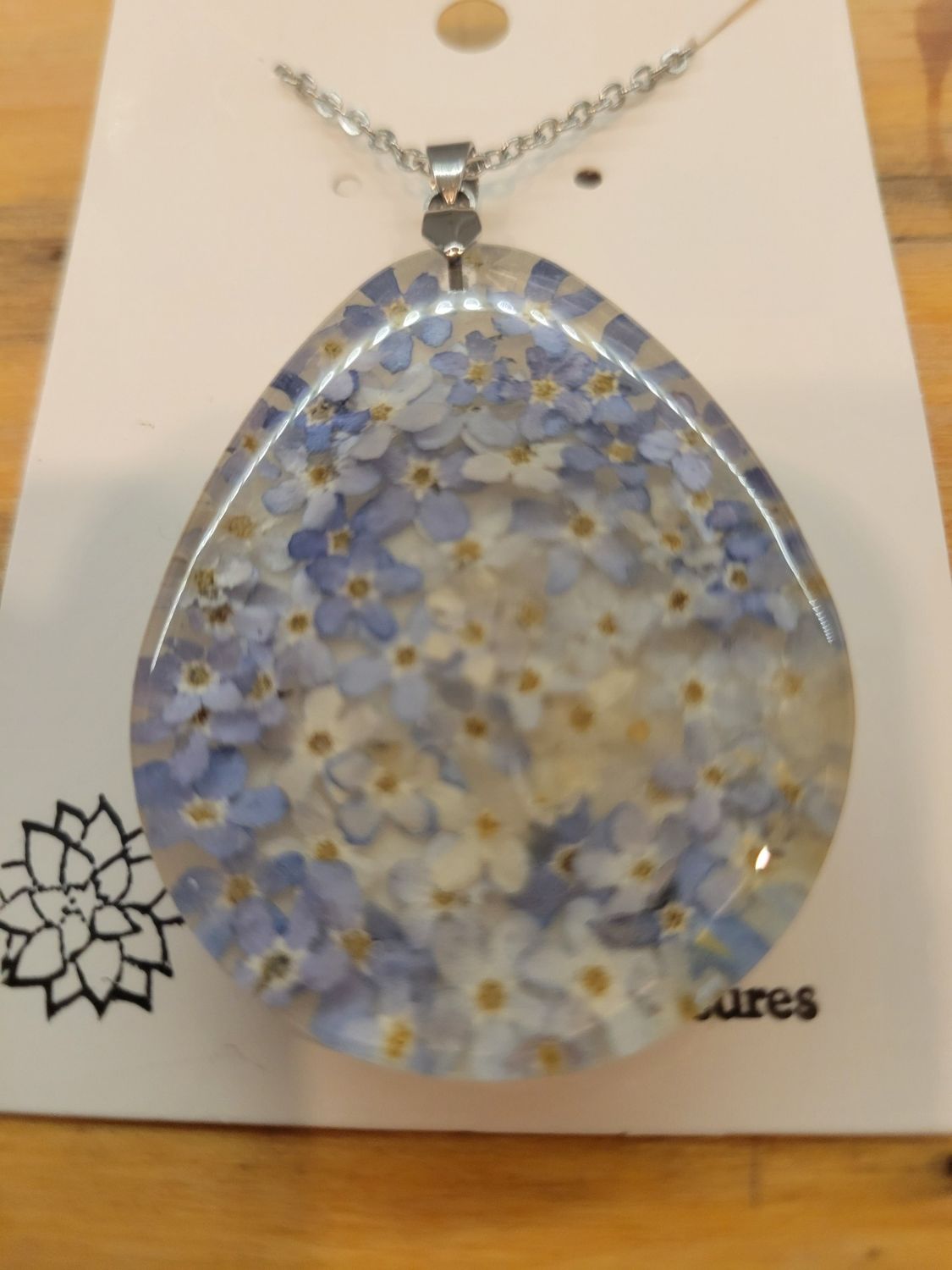 Newfoundland Made- Epoxy Pendant &amp; Earring Forget me Not -SET WAS $ 75.00