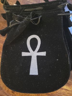 Drawstring Pouch Ankh 4.5x5.5 Velour Black