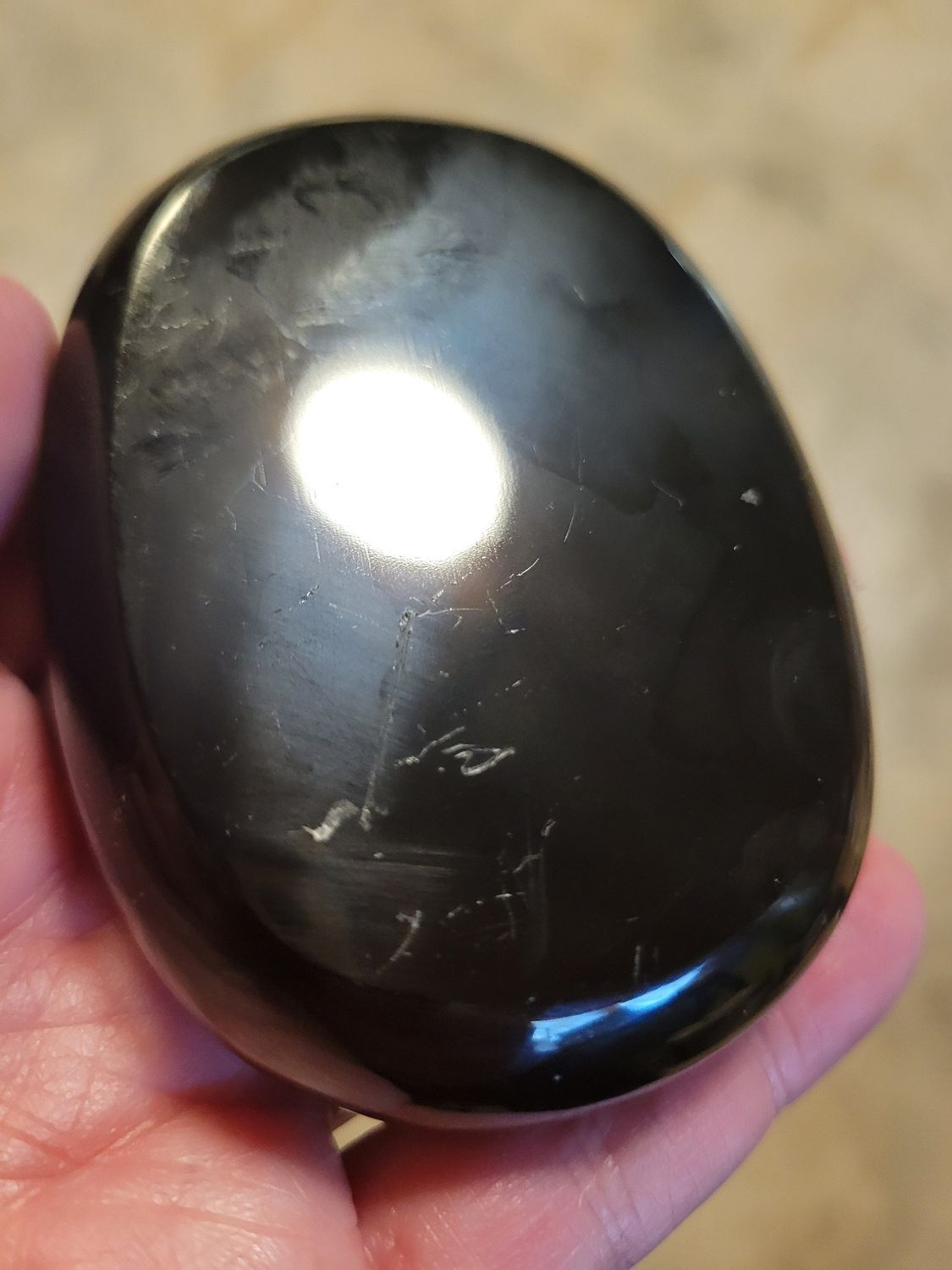 Crystal Black Obsidian Palm Stone WAS$75 (some superficial marks)