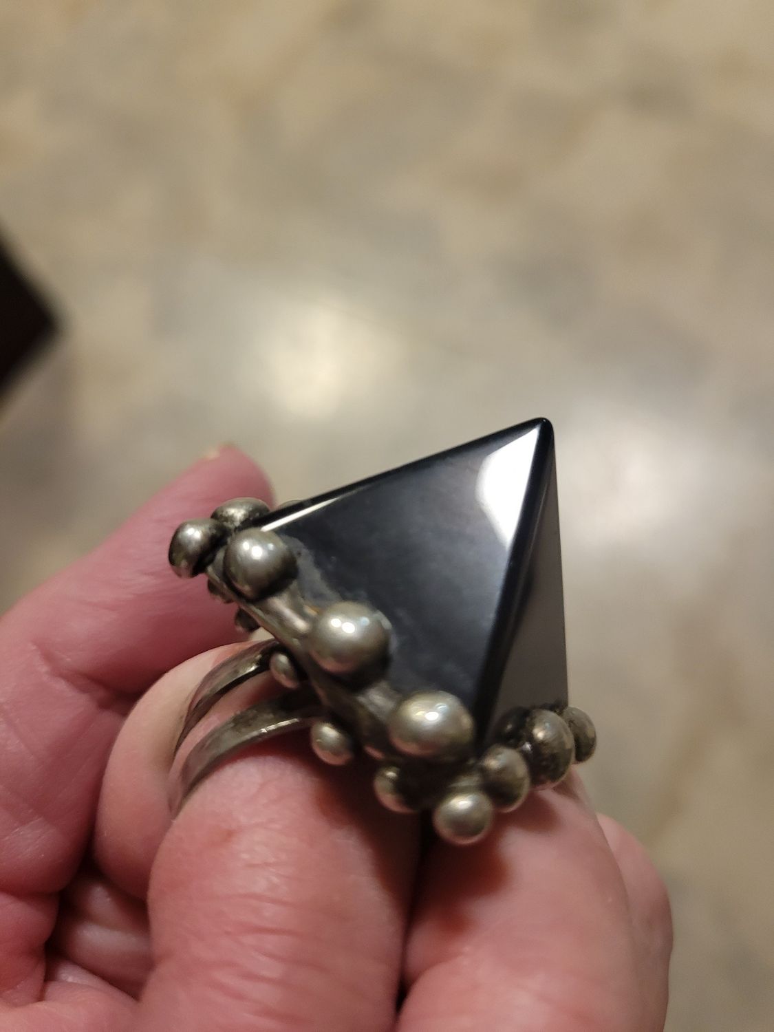Ring-Soldered- Black Obsidian Pyramid Ring. (locally made) WAS$300.