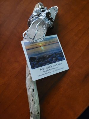 Judy's Hand-Designed Wand - Clear Quartz, Sea Glass , Smoky Quartz. Remover of Obstacles.