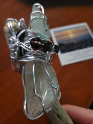 Judy's Hand-Designed Wand - Clear Quartz, Sea Glass , Smoky Quartz. Remover of Obstacles.